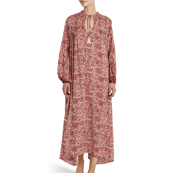 Natalie Martin Lizzy Pink Voluminous Maxi Dress Size S Floral Dahlia Print $398 - Picture 1 of 6